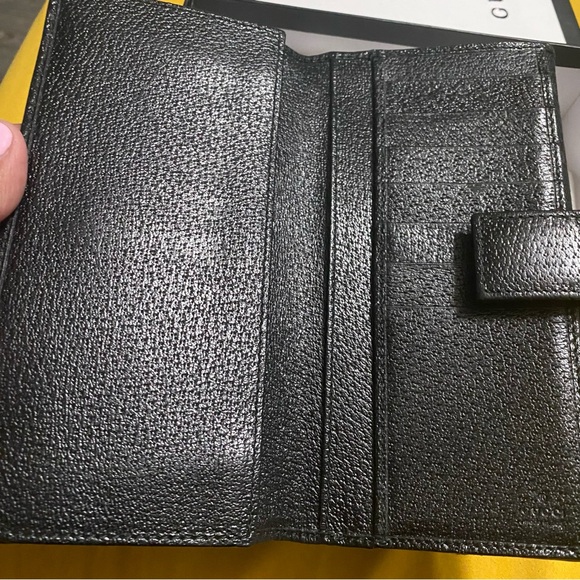 GUCCI Logo Metal Bar Plate Canvas Leather Wallet Monogram Black Envelope - Picture 3 of 9